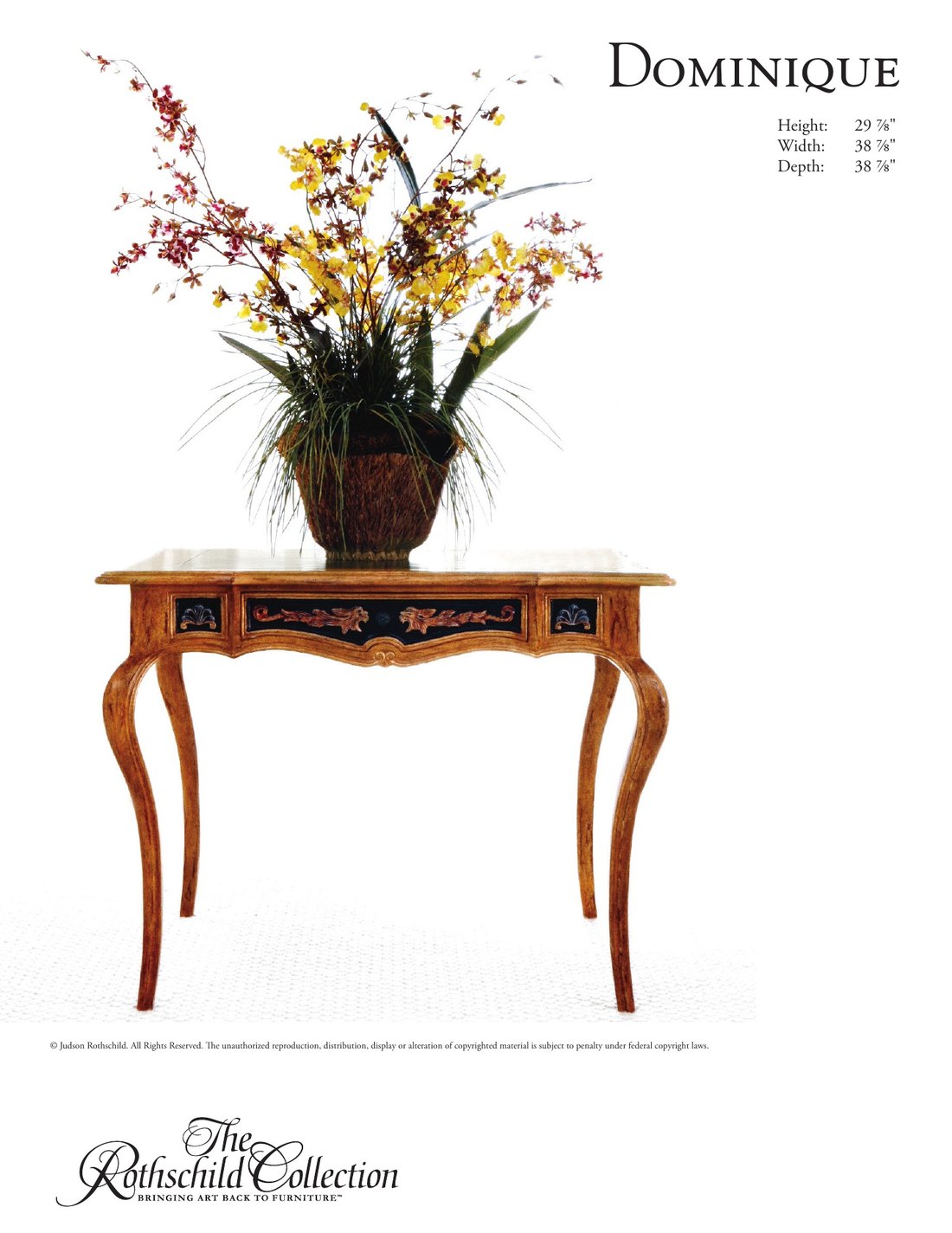 Dominique: Louis XV table by Judson Rothschild, The Rothschild Collection tear sheet with dimensions
