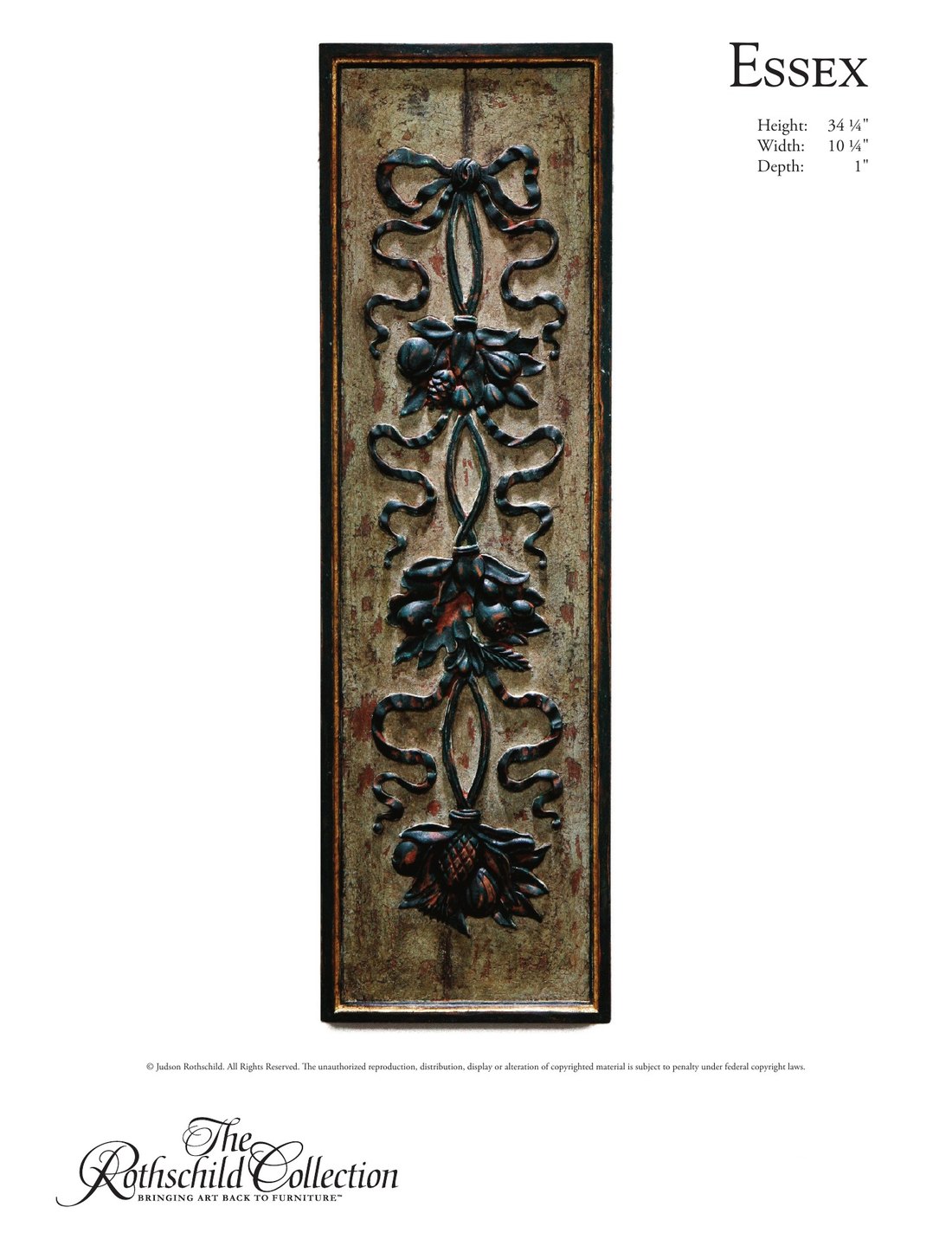 Essex: Louis XVI architectural element by Judson Rothschild, The Rothschild Collection tear sheet with dimensions