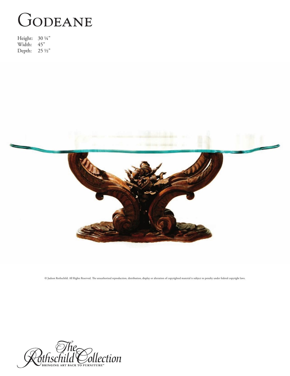 Godeane: Italian Rococo table by Judson Rothschild, The Rothschild Collection tear sheet with dimensions