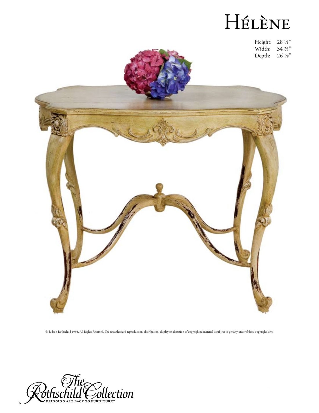 Hélène: Napoleon III nightstand / side table by Judson Rothschild, The Rothschild Collection tear sheet with dimensions