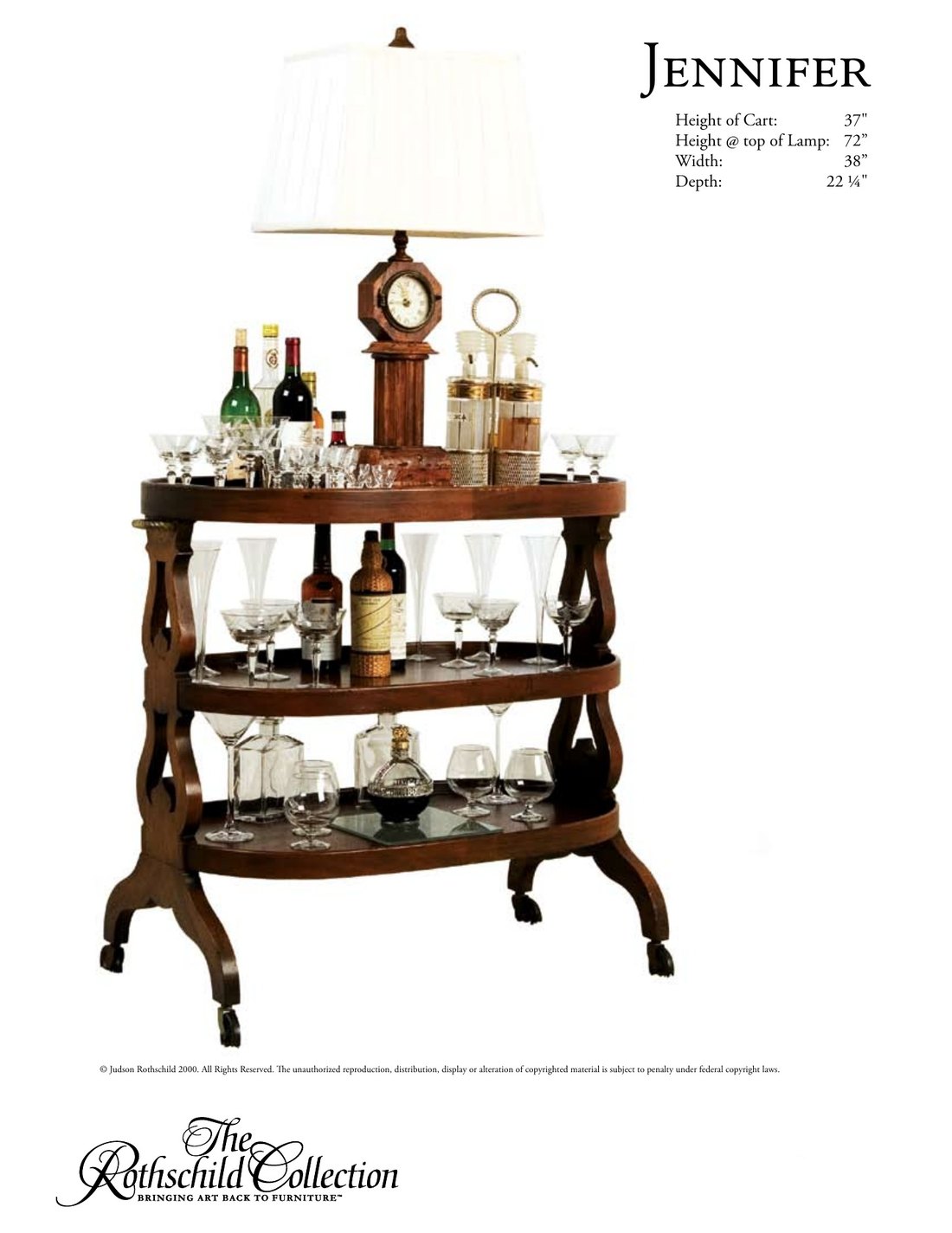 Jennifer: bar cart / dessert cart by Judson Rothschild, The Rothschild Collection tear sheet with dimensions