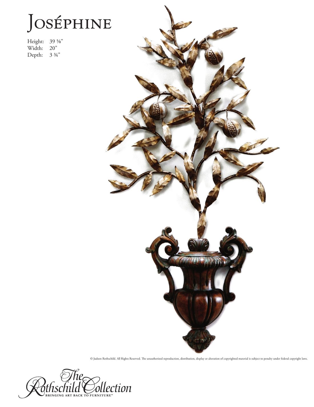 Joséphine: Italian Neoclassic architectural element by Judson Rothschild, The Rothschild Collection tear sheet with dimensions