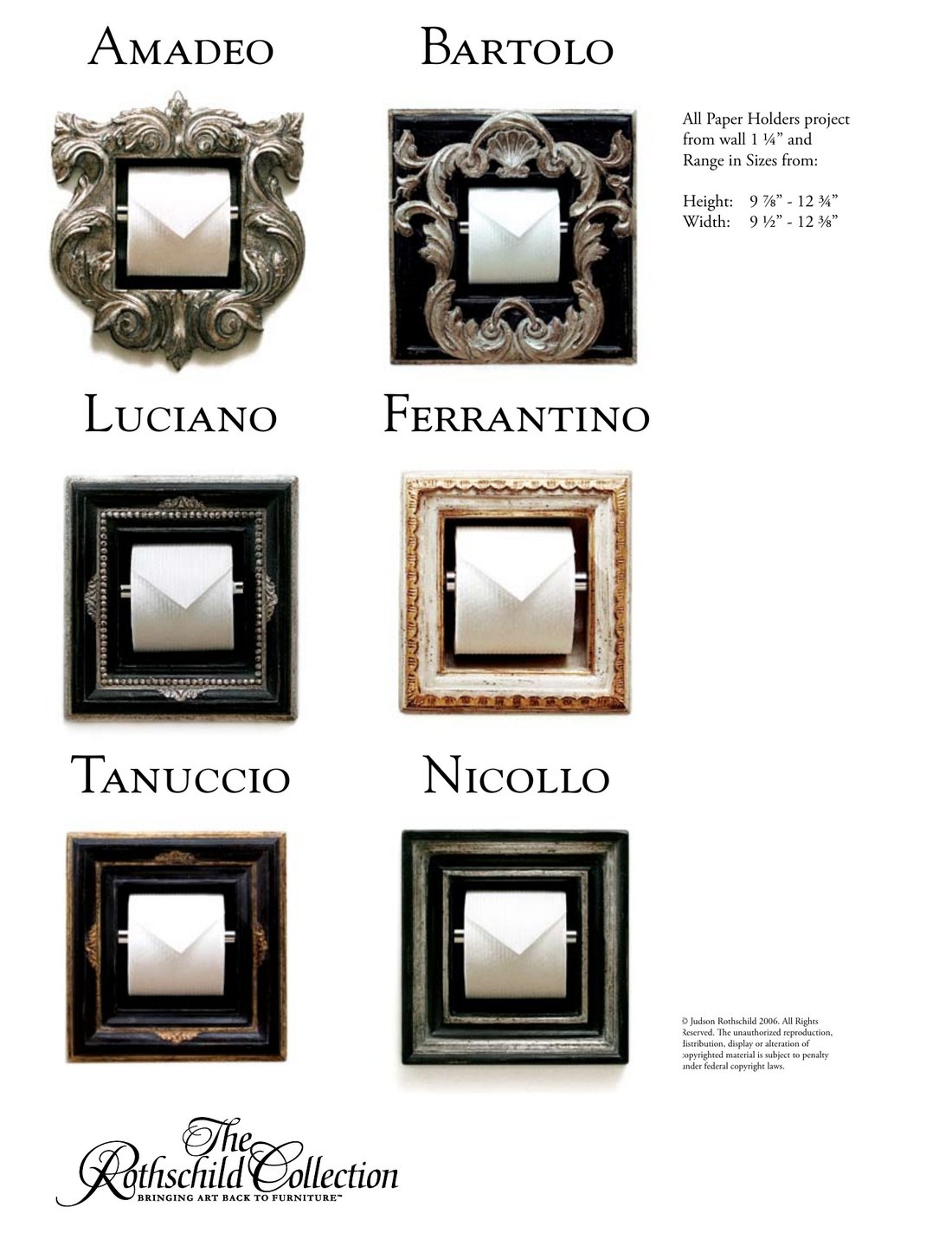 Paper Holders: Italian Baroque paper holder, Baroque paper holder by Judson Rothschild, The Rothschild Collection tear sheet with dimensions
