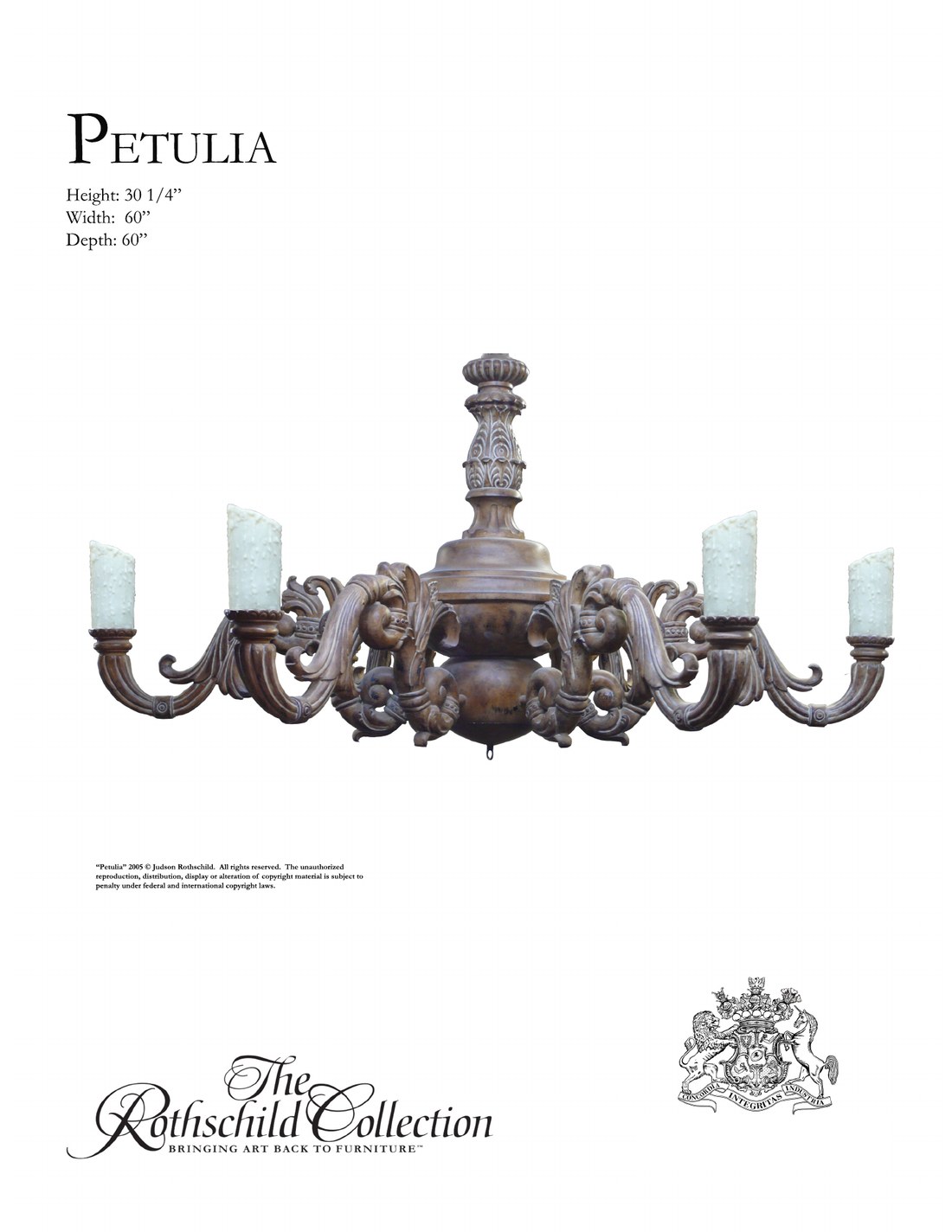 Petulia: French chandelier by Judson Rothschild, The Rothschild Collection tear sheet with dimensions