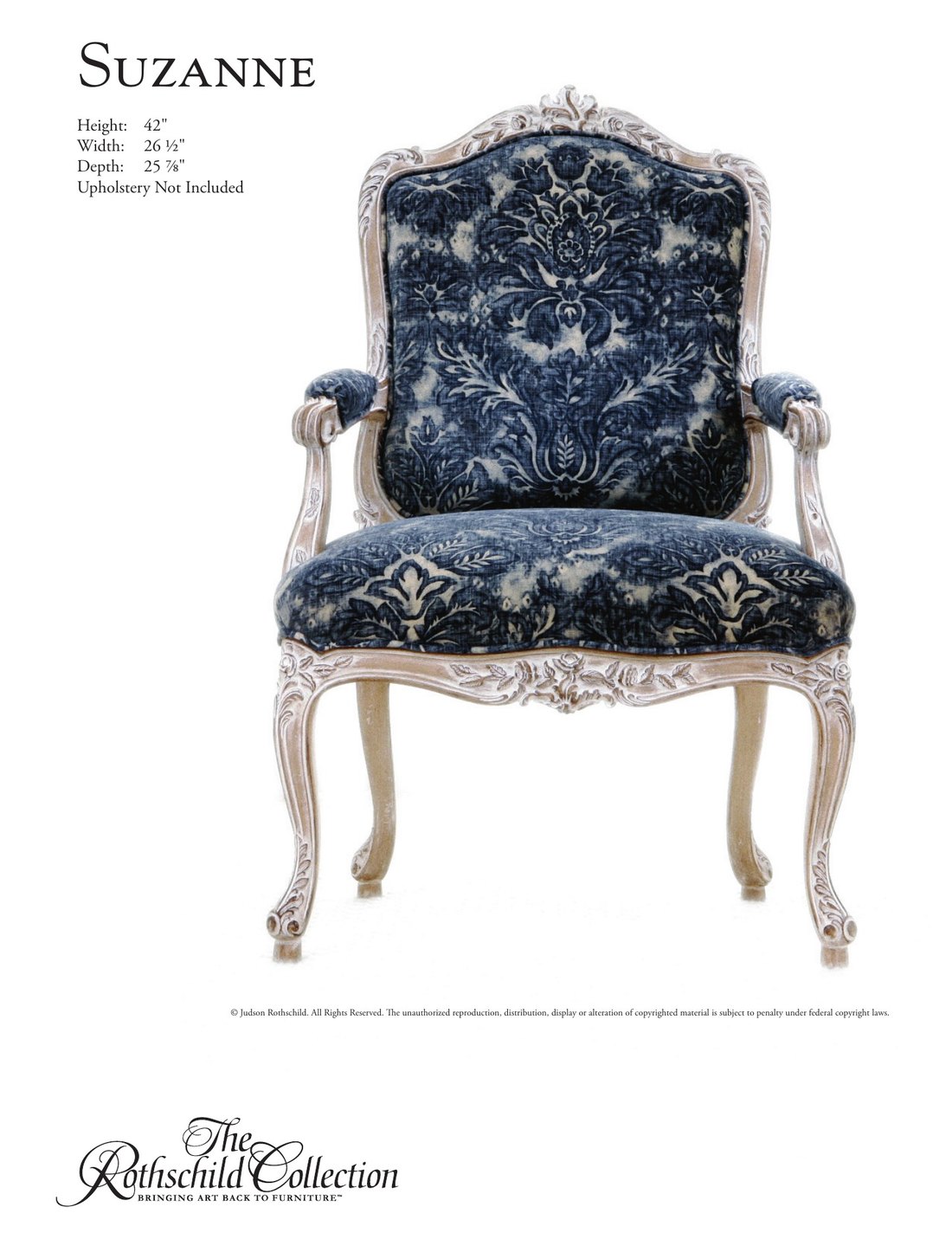Suzanne: Louis XV armchair by Judson Rothschild, The Rothschild Collection tear sheet with dimensions